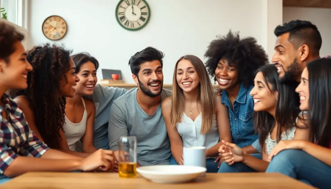 Diverse college students in a shared space, capturing a range of emotions.