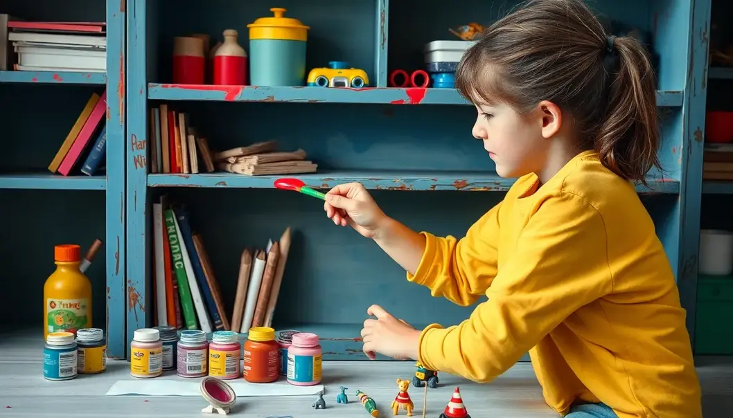 Teens sketching toy storage designs with markers and fabrics.