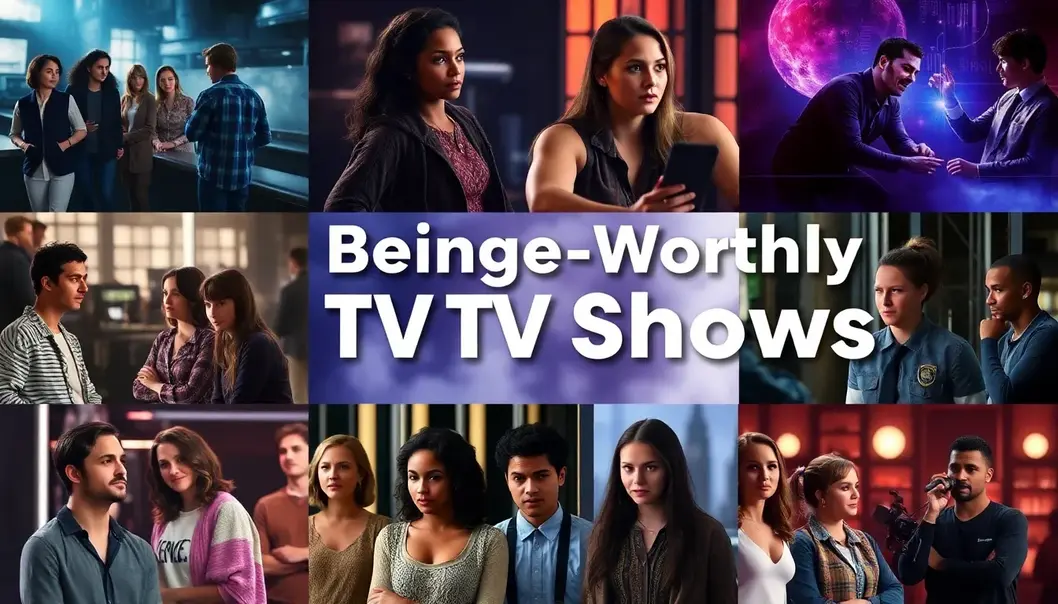A collage featuring scenes from different 2025 TV shows with diverse characters and vivid colors.